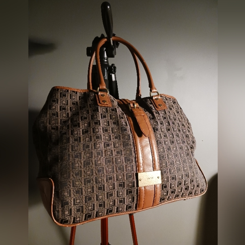 L.A.M.B. Brown and Tan fabric and leather Travel Bag